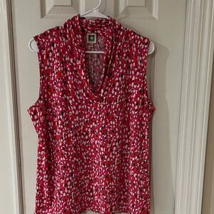 Anne Klein Hot Pink and White oPatterned Sleeveless Blouse